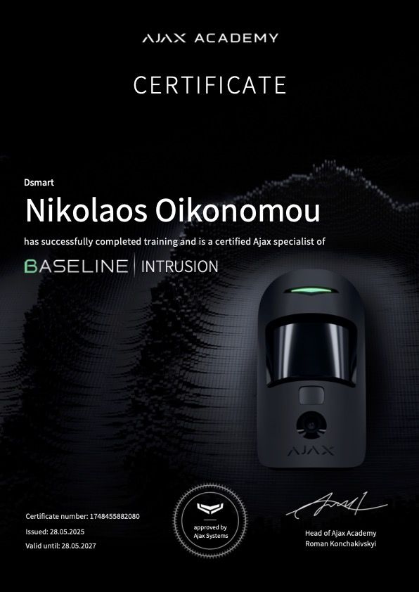 Ajax Baseline Intrusion certificate — Nikolaos Oikonomou