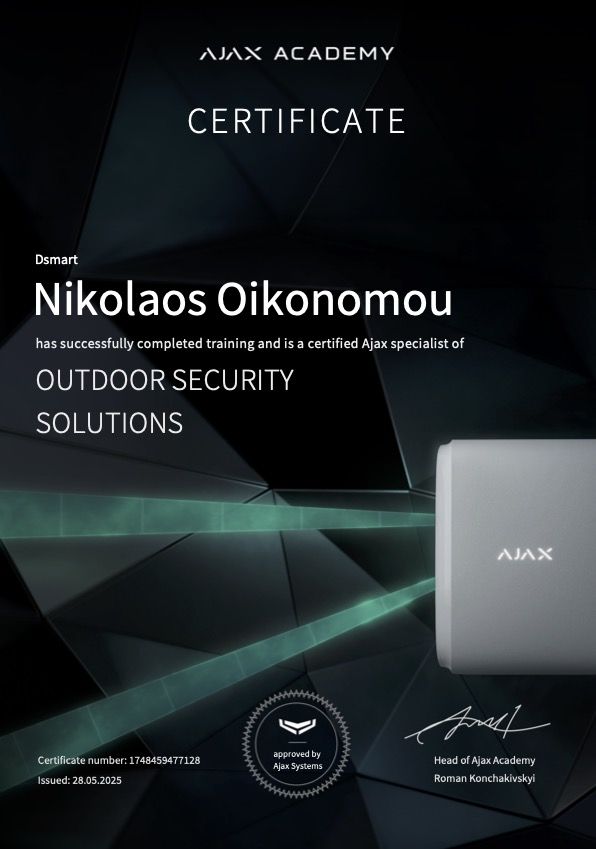 Outdoor security solutions certificate — Nikolaos Oikonomou