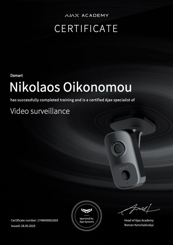 Video surveillance certificate — Nikolaos Oikonomou